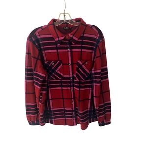 Member's Mark Womens Red Pink Plaid Cozy Button Down Fleece Shirt Medium M